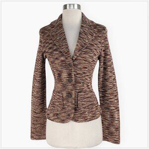 Magaschoni Brown Space Dye 100% Silk Knit Fitted Cardigan Jacket Blazer Size S